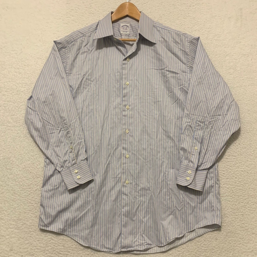 Brooks Brothers Mens 16.5 32 Striped Egyptian Cotton Dress Shirt Blue Yellow USA